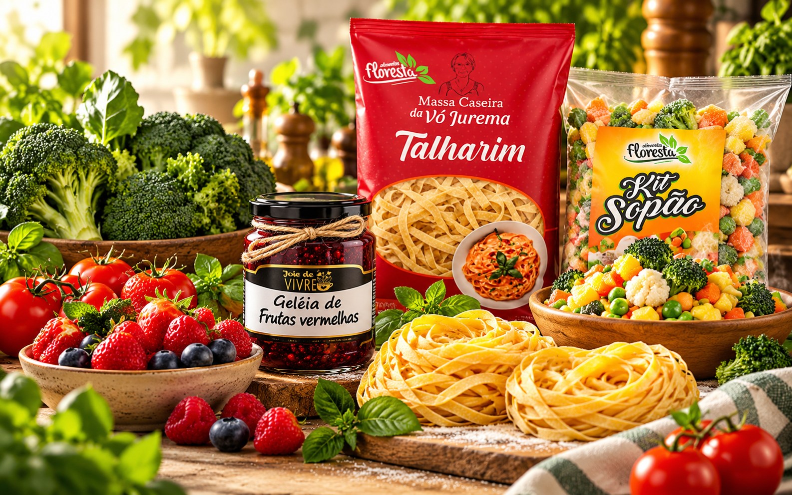 Produtos do catálogo Floresta com massas, legumes e geleia